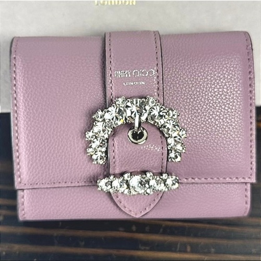 Jimmy Choo Cheri Cosmos Pink Leather Wallet with Crystal Buckle - Picture 2 of 10
